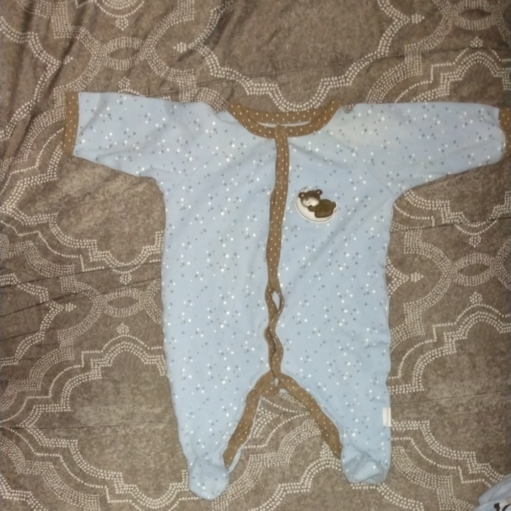 First Moments 0-3 Months 100% Cotton Light Blue Star Snap Button Footed Onesie